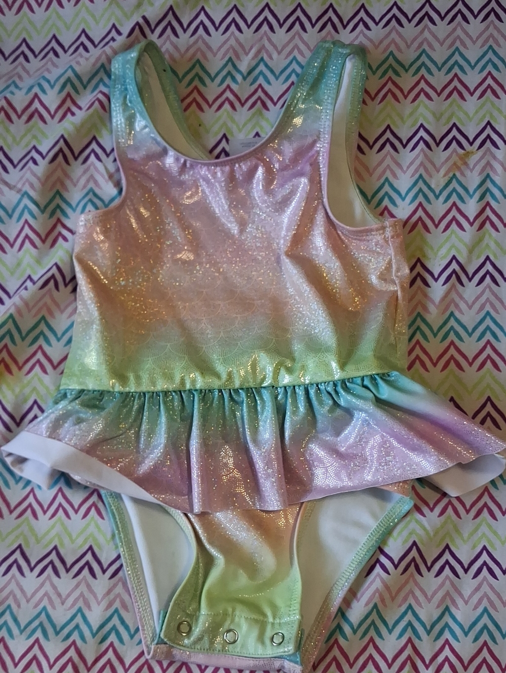 Girls' Pastel Rainbow Glitter Ruffled One-Piece Swimsuit